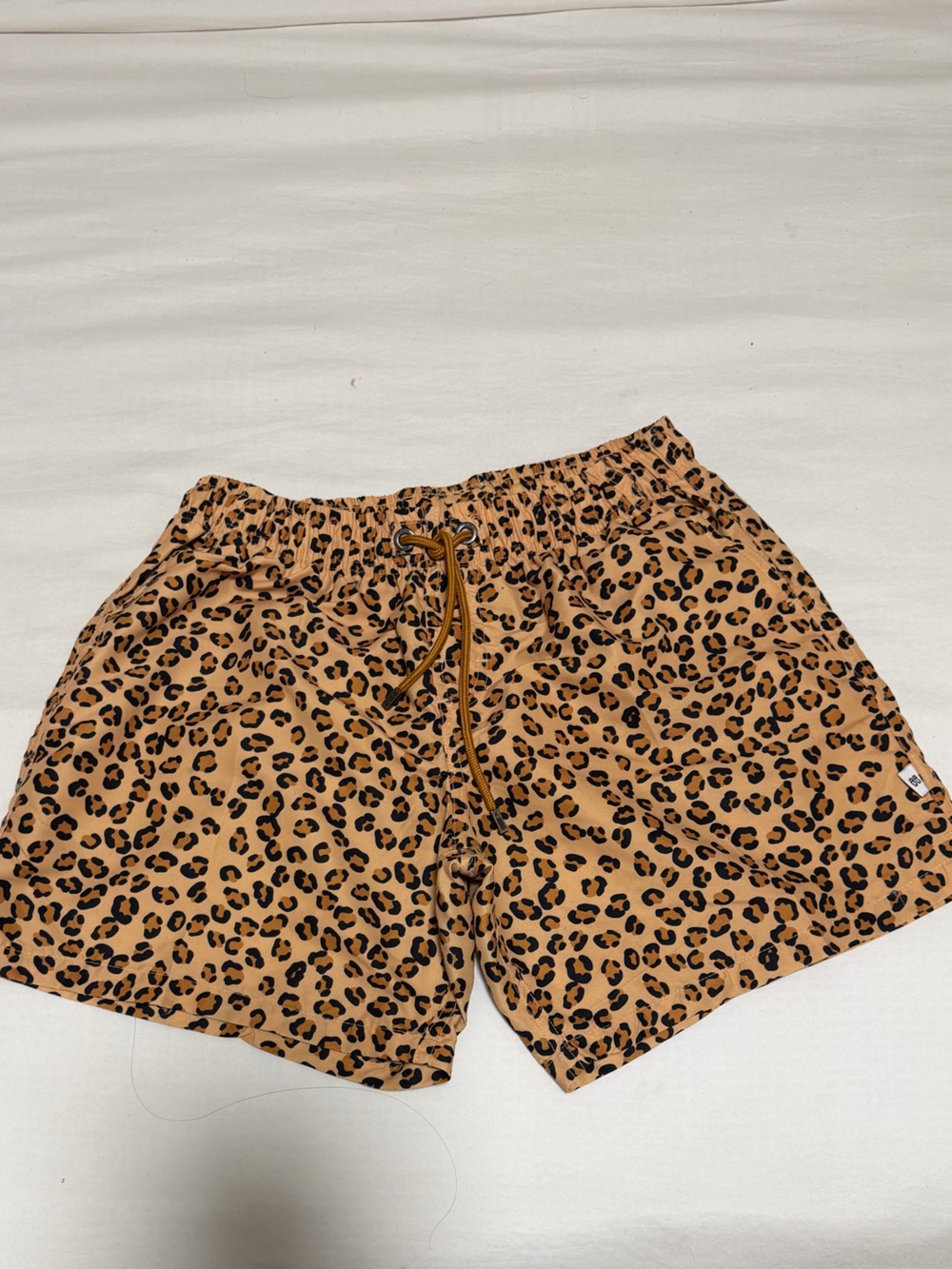 Leopard Print Drawstring Shorts - Tan & Black